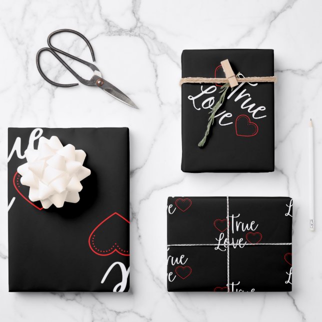 Wahre Liebe Weißes Valentin Geschenkpapier Set (Vorderseite)