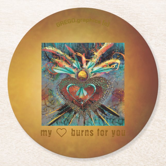 Während mein Herz brennt für Sie - ich Küste. Runder Pappuntersetzer (Vorderseite)
