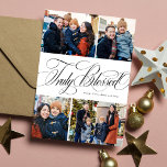 Wahrhaft gesegnet 4 Foto elegante religiöse Weihna Feiertagskarte<br><div class="desc">Diese Weihnachtskarte enthält eine Collage von vier Fotos zusammen mit einem eleganten Drehbuch "Wahrlich gesegnet". Mit seiner religiösen Christlichen Weihnachtsbotschaft ist es eine großartige Art, sinnvolle Urlaubswünsche zu senden. Das Design der Ferienkarte ist schick in Schwarz und Weiß und die Rückseite weist ein klassisches karierte auf. Finden Sie mehr Farben...</div>
