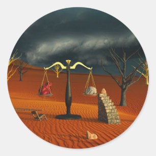 Wahrheitsskalen – Surrealer Wüstensymbolismus Runder Aufkleber