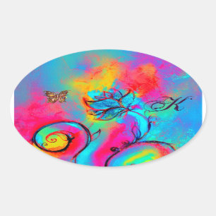 WÄHRLICHE BLUME, GOLDSCHALTFLY-OVALE-MONOGRAMM OVALER AUFKLEBER