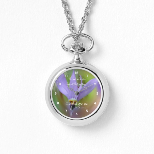 Wahrnehmung Zitat Lila Blume Inspiration Armbanduhr (Vorderseite)