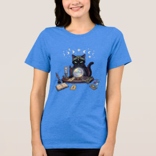 Wahrsagerin Schwarze Katze Kristallkugel Halloween Tri-Blend Shirt