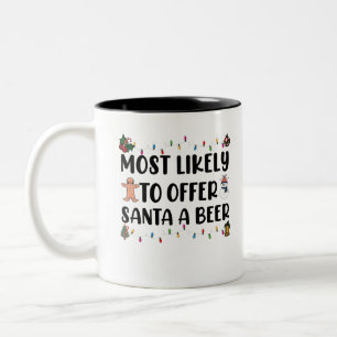 Wahrscheinlich bietet Santa ein Bier lustiges Trin Zweifarbige Tasse