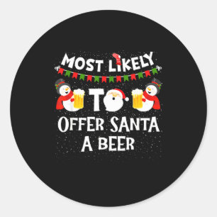 Wahrscheinlich bietet Santa einen Bier Schneemann  Runder Aufkleber