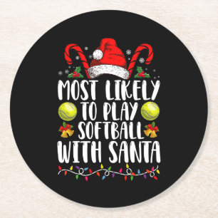 Wahrscheinlich Softball mit der Familie Santa spie Runder Pappuntersetzer