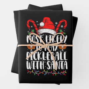 Wahrscheinlich spielt mit Santa Familie Pickleball Geschenkpapier Set