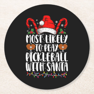 Wahrscheinlich spielt mit Santa Familie Pickleball Runder Pappuntersetzer