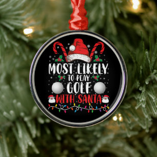 Wahrscheinlich spielt mit Santa Familie Xmas Golf Ornament Aus Metall
