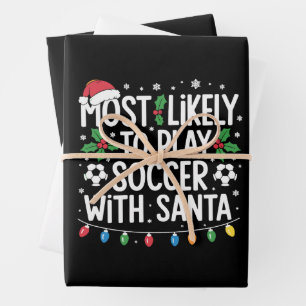 Wahrscheinlich spielt mit Santa Family Xmas Fußbal Geschenkpapier Set