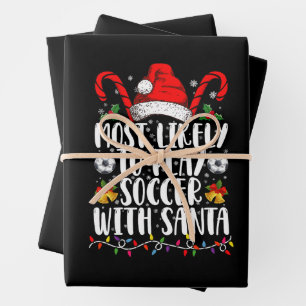 Wahrscheinlich spielt mit Santa Family Xmas Fußbal Geschenkpapier Set