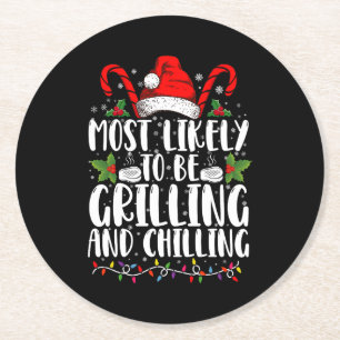 Wahrscheinlich wird an Weihnachten gegrillt und ge Runder Pappuntersetzer