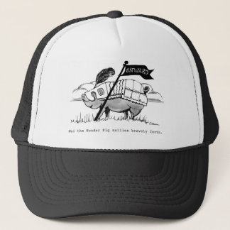 Wai die Schwein-Kappe, Grafik durch Charlotte Truckerkappe