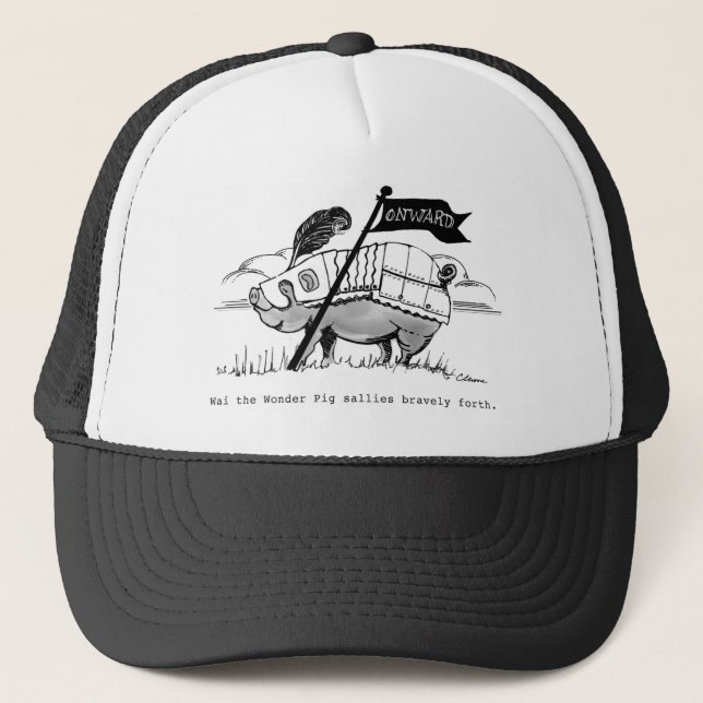 Wai die Schwein-Kappe, Grafik durch Charlotte Truckerkappe (Vorderseite)