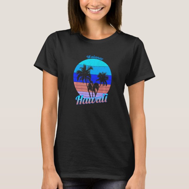Waianae Hawaii Retro Tropical Palm Trees Vacation T-Shirt (Vorderseite)