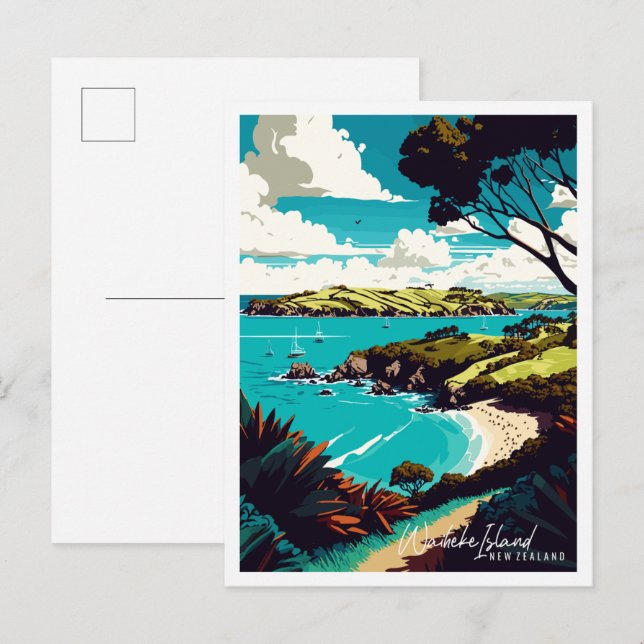 Waiheke Island Neuseeland Vintage Reise Postkarte (Vorne/Hinten)