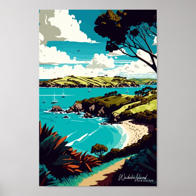 Waiheke Island New Zealand Reisen Vintag Poster (Vorne)
