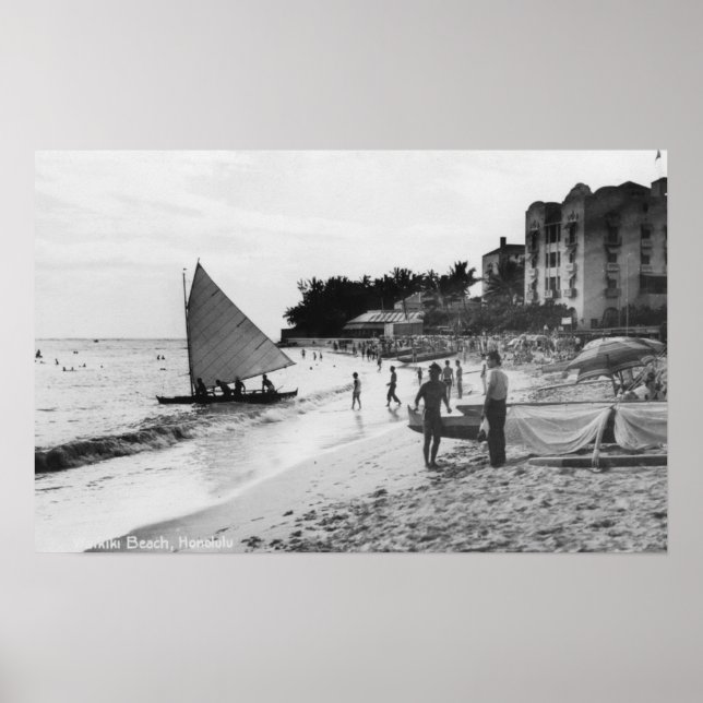 Waikiki Beach and Boats Honolulu Poster (Vorne)