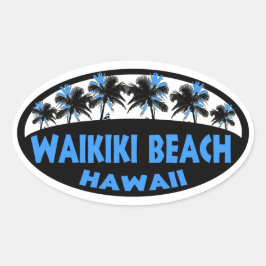 Waikiki Beach Hawaii blaue schwarze Palmen ovaler Aufkleber