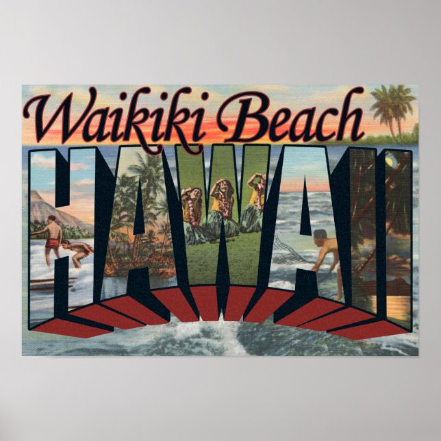 Waikiki Beach, Hawaii - Große Briefszenen Poster (Vorne)