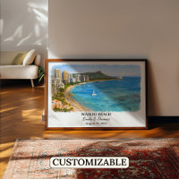 Waikiki Beach Hawaii Poster, Aquarell, Honolulu
