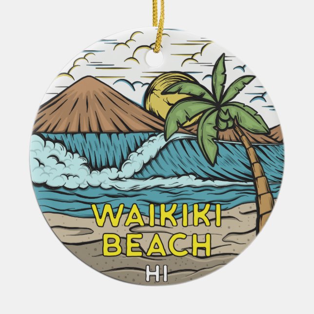 Waikiki Beach Hawaii Vintag Keramik Ornament (Vorne)