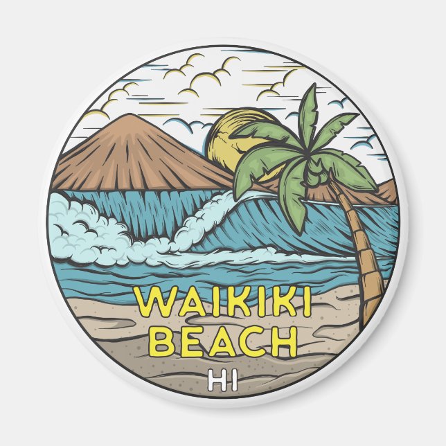 Waikiki Beach Hawaii Vintag Magnet (Vorne)