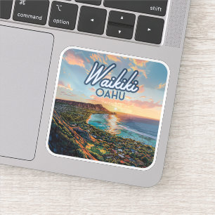 Waikiki Beach Honolulu Oahu Hawaii Retro Aufkleber
