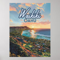 Waikiki Beach Honolulu Oahu Hawaii Retro