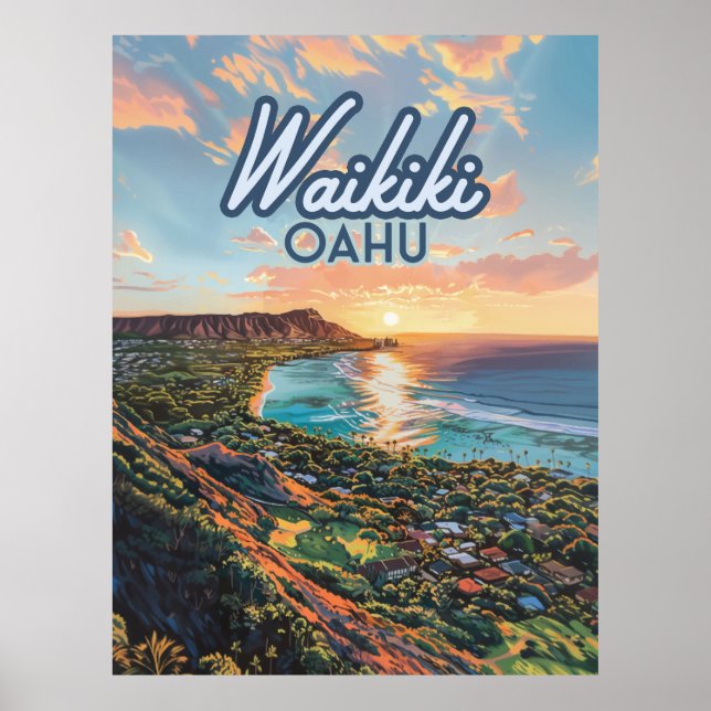 Waikiki Beach Honolulu Oahu Hawaii Retro Poster (Vorne)
