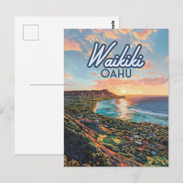 Waikiki Beach Honolulu Oahu Hawaii Retro Postkarte (Vorne/Hinten)