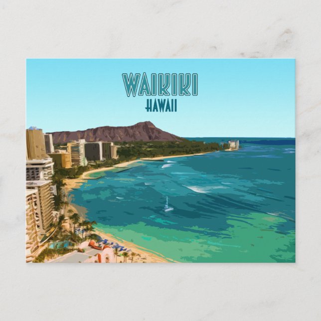Waikiki Beach Honolulu Oahu Hawaii Vintag Postkarte (Vorderseite)