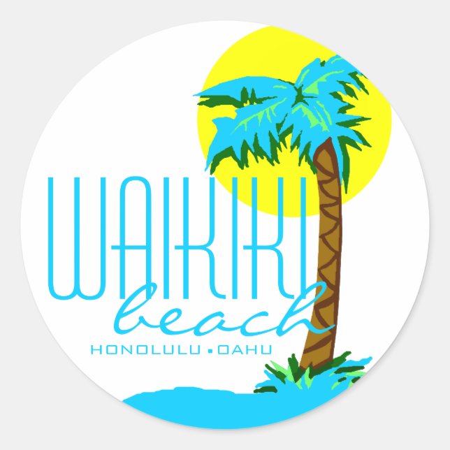 Waikiki Beach - Honolulu Runder Aufkleber (Vorderseite)