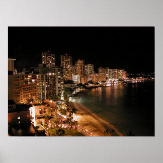 Waikiki Beach in der Nacht Poster