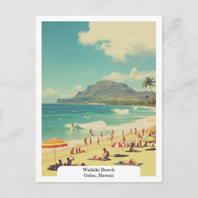 Waikiki Beach, Oahu, Hawaii Travel Retro Postkarte (Vorderseite)