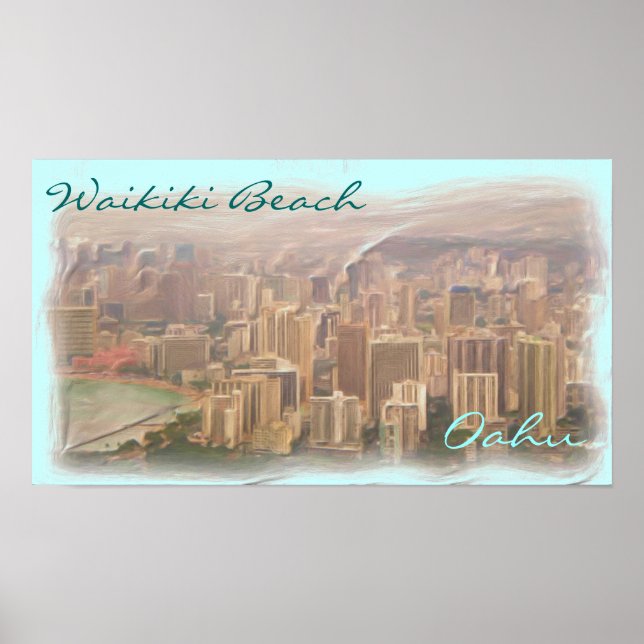 Waikiki Beach Oahu künstlerisches Poster (Vorne)