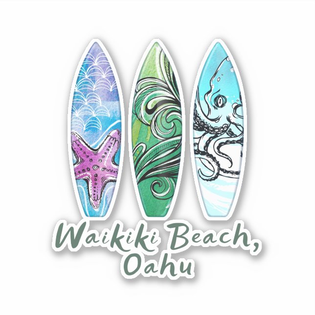 Waikiki Beach Oahu Surfbretter Aufkleber (Vorderseite)