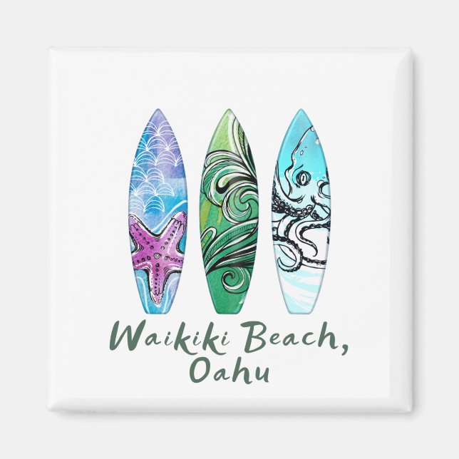 Waikiki Beach Oahu Surfbretter Magnet (Vorne)