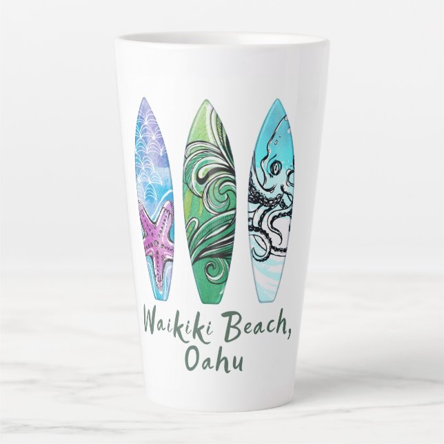 Waikiki Beach Oahu Surfbretter Milchtasse (Vorderseite)