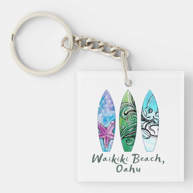 Waikiki Beach Oahu Surfbretter Schlüsselanhänger (Vorderseite)