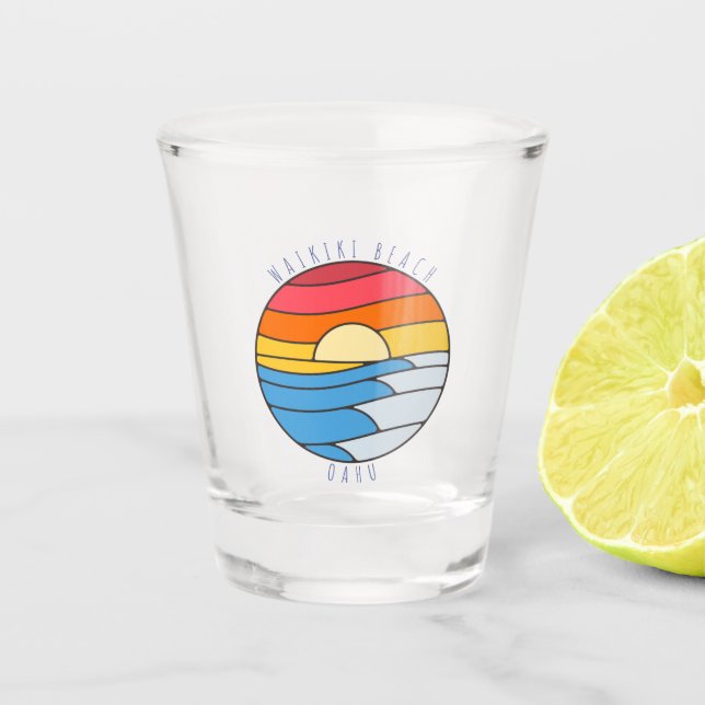 Waikiki Beach Oahu Vintag Beach Sunset Schnapsglas (Vorderseite)