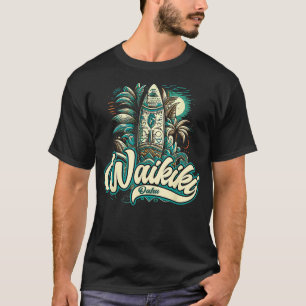Waikiki Beach Polynesisches Hawaii Surf Design T-Shirt