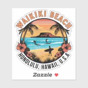Waikiki Beach Retro Vignette Car Decal Aufkleber
