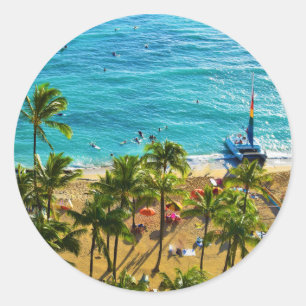 Waikiki Beach Runder Aufkleber