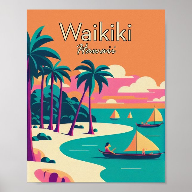 Waikiki Hawaii Minimalistisch Vintag Art Poster (Vorne)