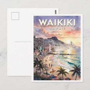 Waikiki Hawaii Vintage Reise Postkarte