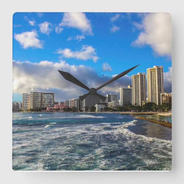 Waikiki-Hawaii-Wall-Uhr Quadratische Wanduhr (Vorderseite)