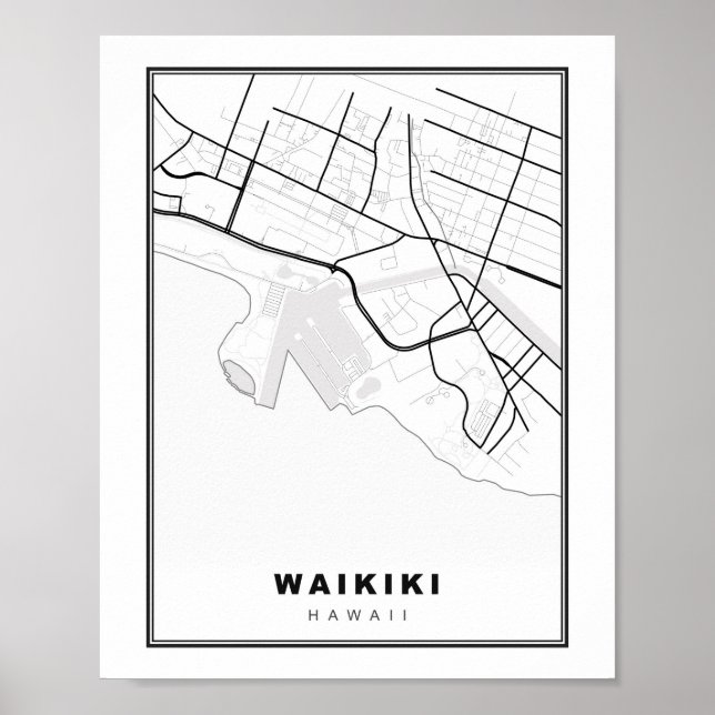 Waikiki Honolulu Karte Poster (Vorne)