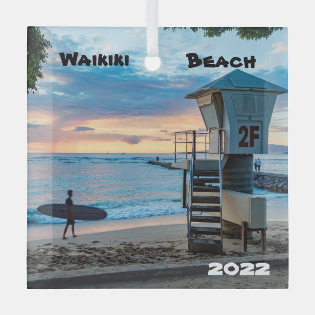 Waikiki O'ahu, Queen's Beach, Ornament Aus Glas (Vorderseite)