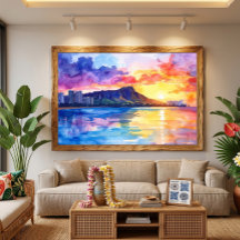 Waikiki-Sonnenaufgang Diamond Head Aquarell Hawaii